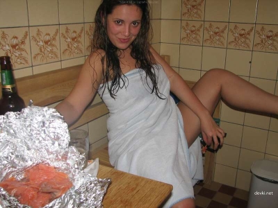 Bride Masturbates Pussy in Sauna - Amateur Porn Photo