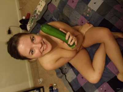 Amateur Busty Babe Masturbates with Vegetables - Explicit Solo Porn Photo